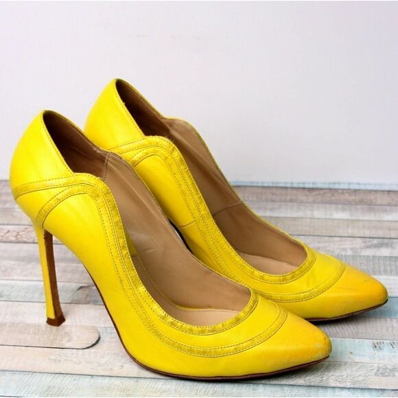 Chelsea Paris YELLOW GENUINE LEATHER 4" HEEL POINTED TOE WOMEN'S SHOES Sz 37.5 - Picture 2 of 13